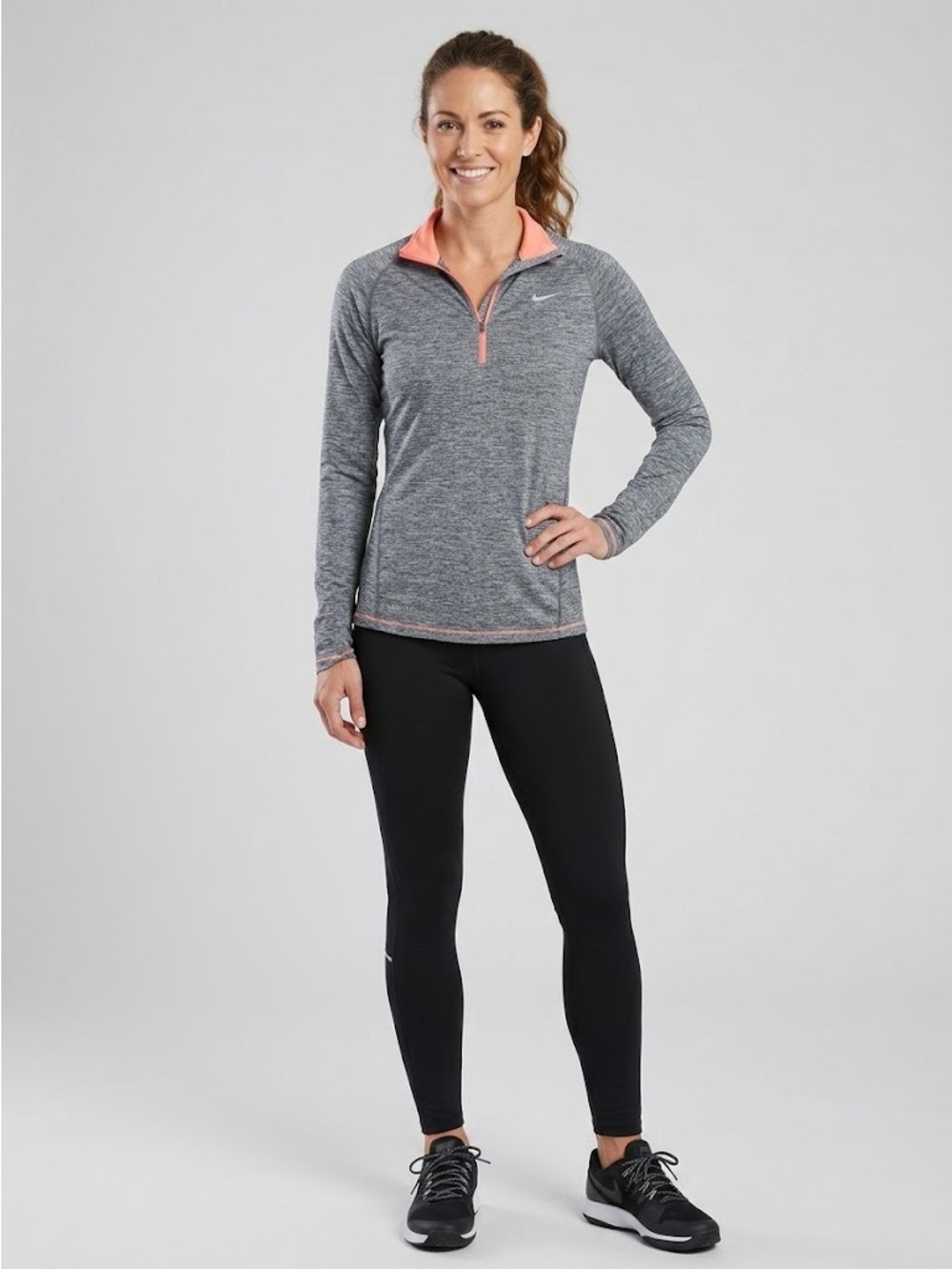 NIKE Dri-FIT 1/2 Zip Running Pullover Heather Grey Coral Women's Size Small